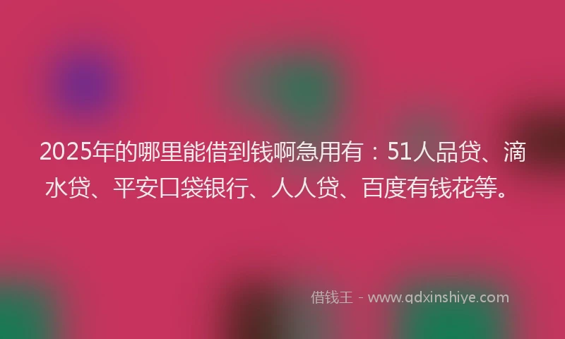 2025年的哪里能借到钱啊急用有：51人品贷、滴水贷、平安口袋银行、人人贷、百度有钱花等。