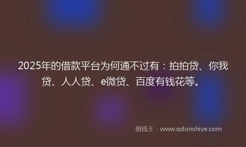 2025年的借款平台为何通不过有：拍拍贷、你我贷、人人贷、e微贷、百度有钱花等。