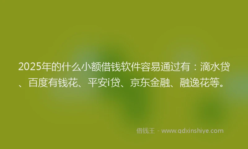 2025年的什么小额借钱软件容易通过有：滴水贷、百度有钱花、平安i贷、京东金融、融逸花等。