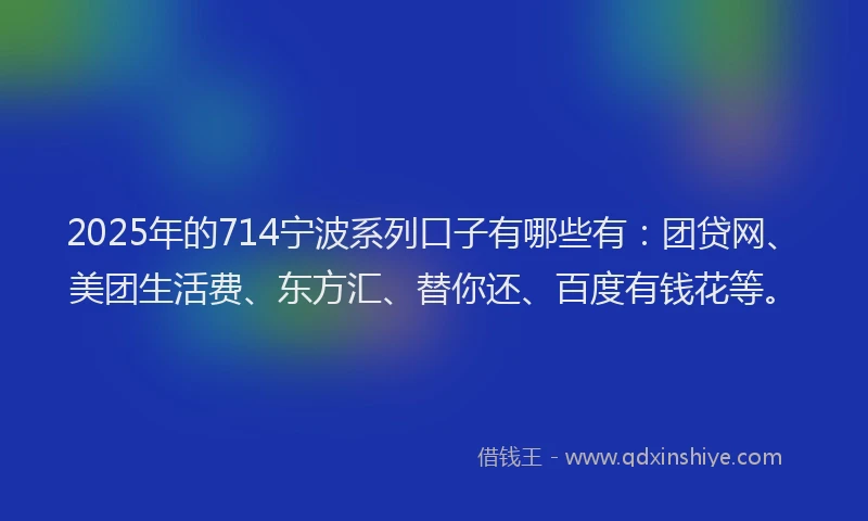 2025年的714宁波系列口子有哪些有：团贷网、美团生活费、东方汇、替你还、百度有钱花等。