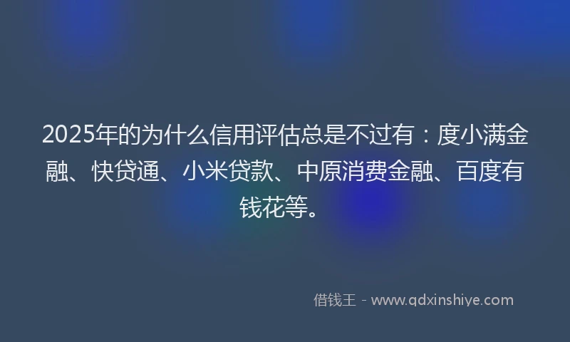 2025年的为什么信用评估总是不过有：度小满金融、快贷通、小米贷款、中原消费金融、百度有钱花等。