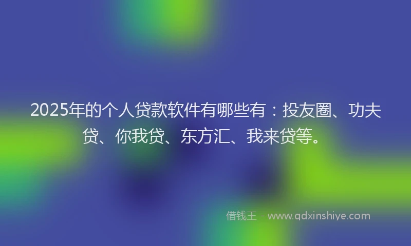 2025年的个人贷款软件有哪些有：投友圈、功夫贷、你我贷、东方汇、我来贷等。