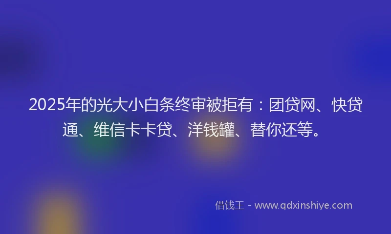 2025年的光大小白条终审被拒有:团贷网、快贷通、维信卡卡贷、洋钱罐、替你还等。