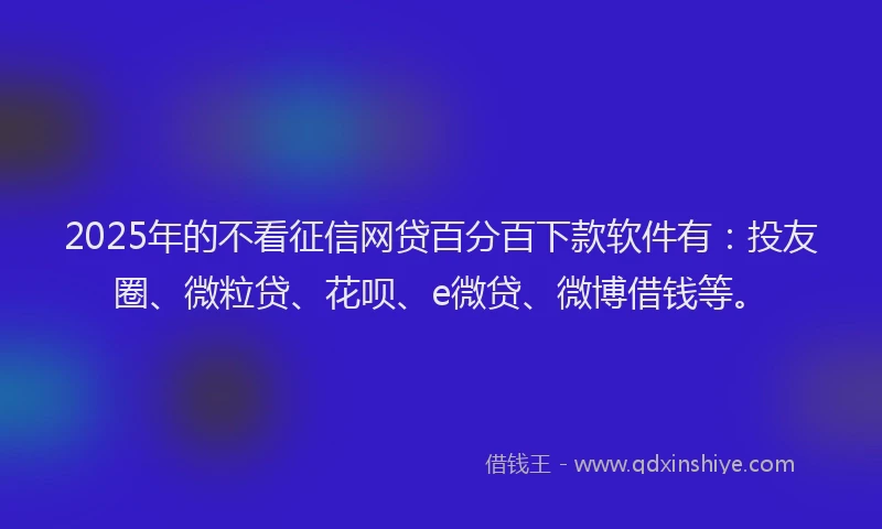 2025年的不看征信网贷百分百下款软件有：投友圈、微粒贷、花呗、e微贷、微博借钱等。