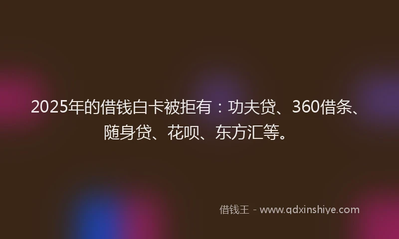 2025年的借钱白卡被拒有：功夫贷、360借条、随身贷、花呗、东方汇等。