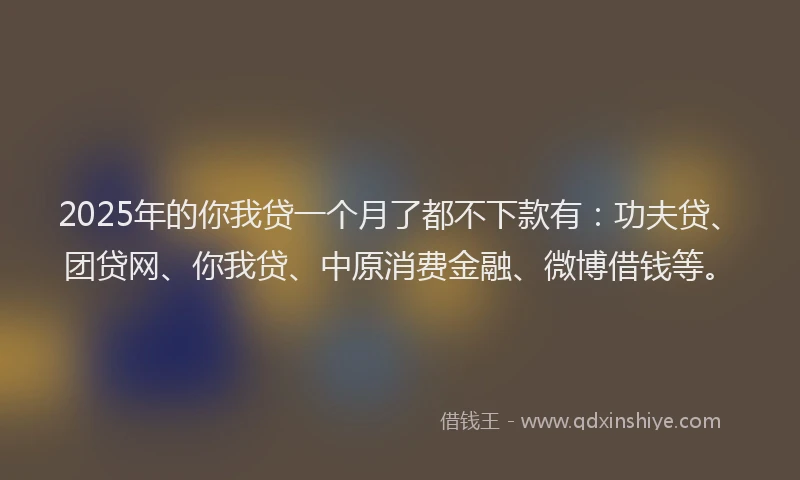 2025年的你我贷一个月了都不下款有：功夫贷、团贷网、你我贷、中原消费金融、微博借钱等。