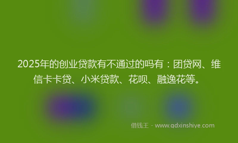 2025年的创业贷款有不通过的吗有：团贷网、维信卡卡贷、小米贷款、花呗、融逸花等。