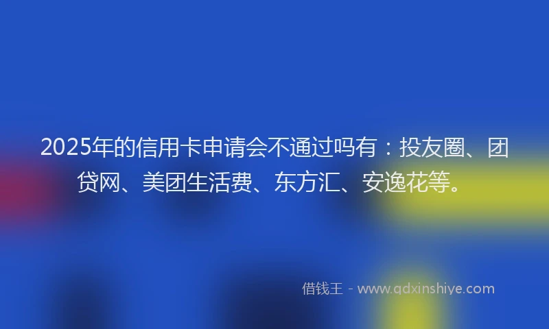 2025年的信用卡申请会不通过吗有：投友圈、团贷网、美团生活费、东方汇、安逸花等。