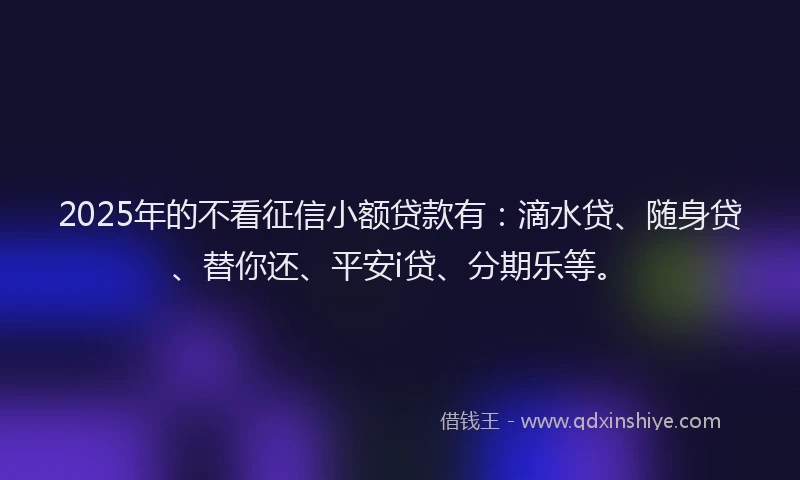 2025年的不看征信小额贷款有：滴水贷、随身贷、替你还、平安i贷、分期乐等。