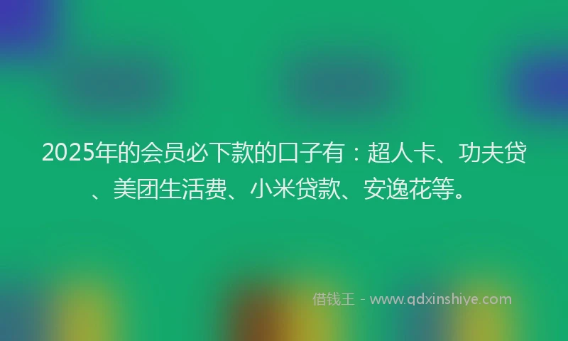 2025年的会员必下款的口子有：超人卡、功夫贷、美团生活费、小米贷款、安逸花等。