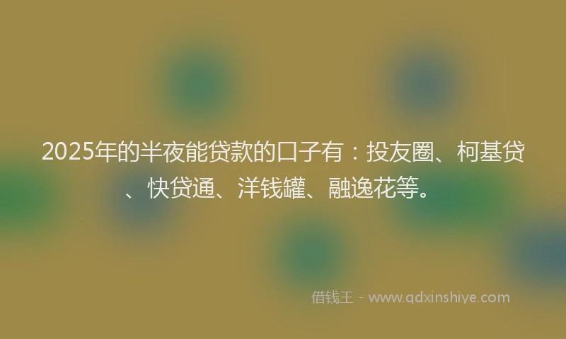 2025年的半夜能贷款的口子有:投友圈、柯基贷、快贷通、洋钱罐、融逸花等。