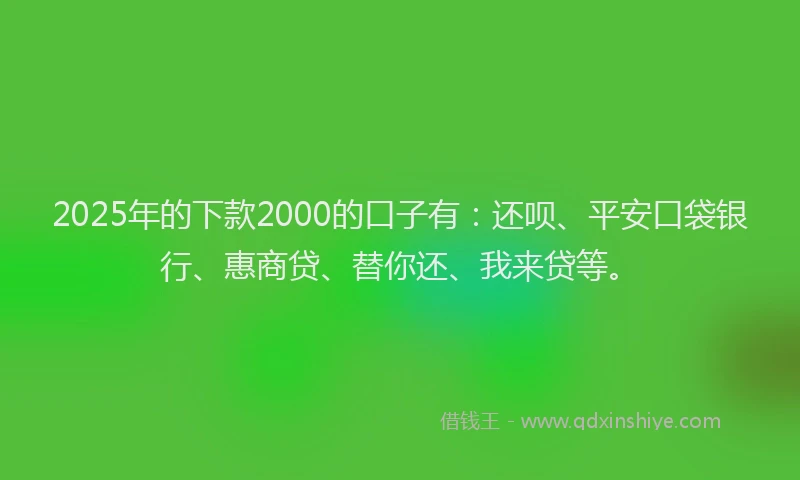 2025年的下款2000的口子有：还呗、平安口袋银行、惠商贷、替你还、我来贷等。