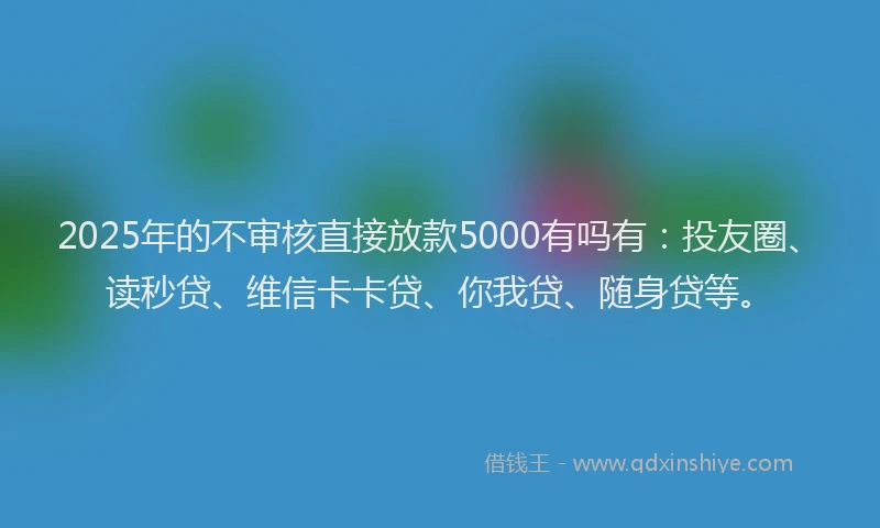 2025年的不审核直接放款5000有吗有：投友圈、读秒贷、维信卡卡贷、你我贷、随身贷等。