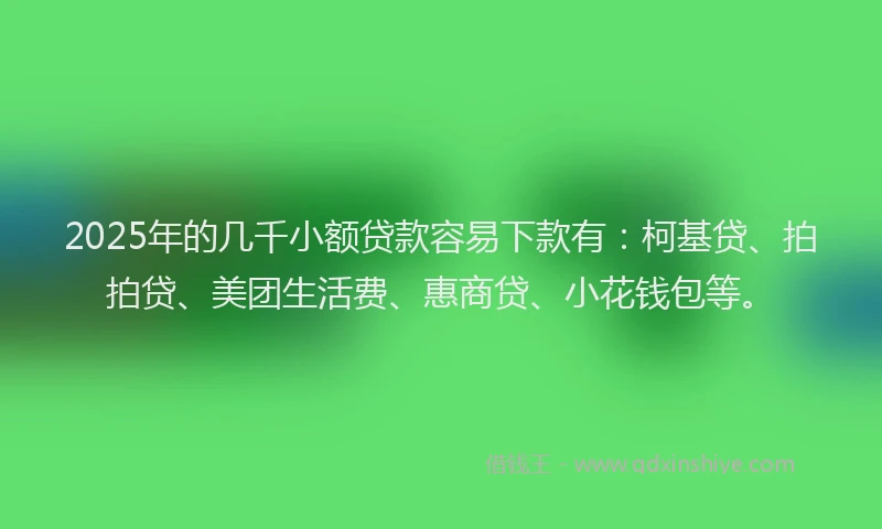 2025年的几千小额贷款容易下款有：柯基贷、拍拍贷、美团生活费、惠商贷、小花钱包等。