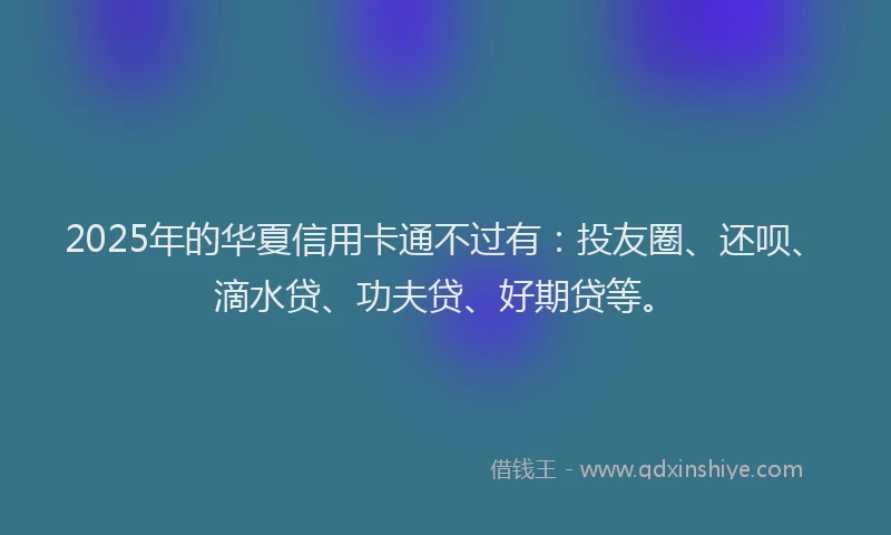 2025年的华夏信用卡通不过有：投友圈、还呗、滴水贷、功夫贷、好期贷等。