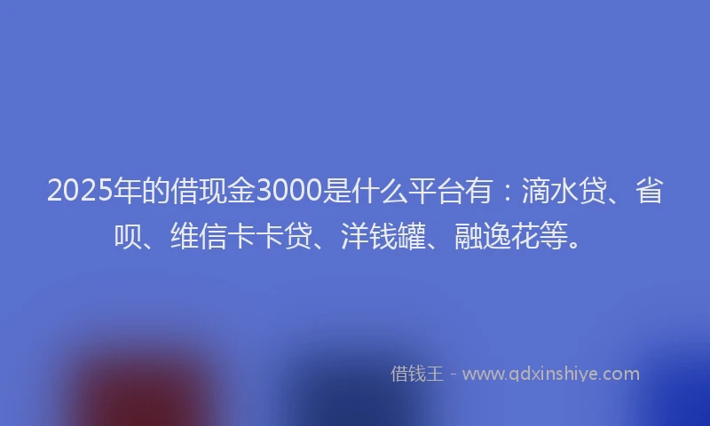 2025年的借现金3000是什么平台有：滴水贷、省呗、维信卡卡贷、洋钱罐、融逸花等。