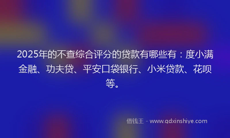 2025年的不查综合评分的贷款有哪些有：度小满金融、功夫贷、平安口袋银行、小米贷款、花呗等。