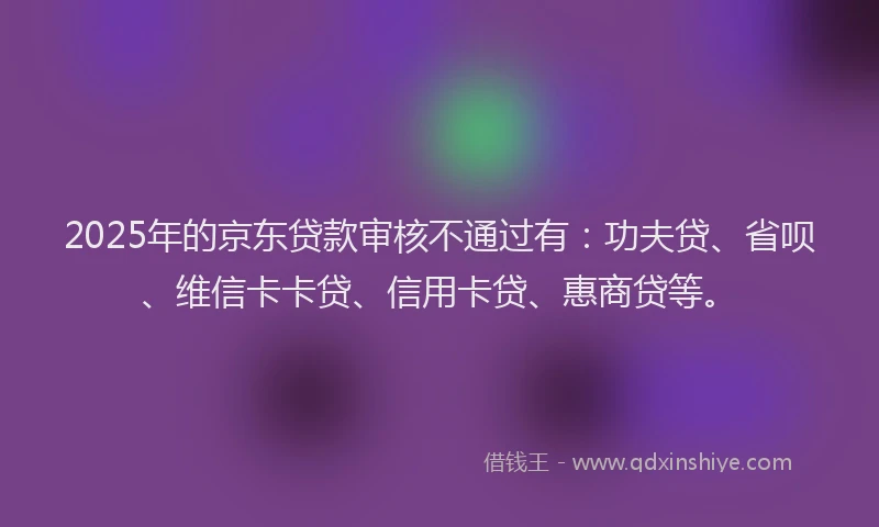 2025年的京东贷款审核不通过有：功夫贷、省呗、维信卡卡贷、信用卡贷、惠商贷等。