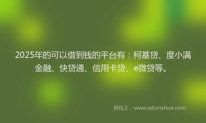 2025年的可以借到钱的平台有：柯基贷、度小满金融、快贷通、信用卡贷、e微贷等。
