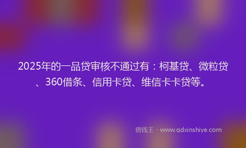 2025年的一品贷审核不通过有：柯基贷、微粒贷、360借条、信用卡贷、维信卡卡贷等。