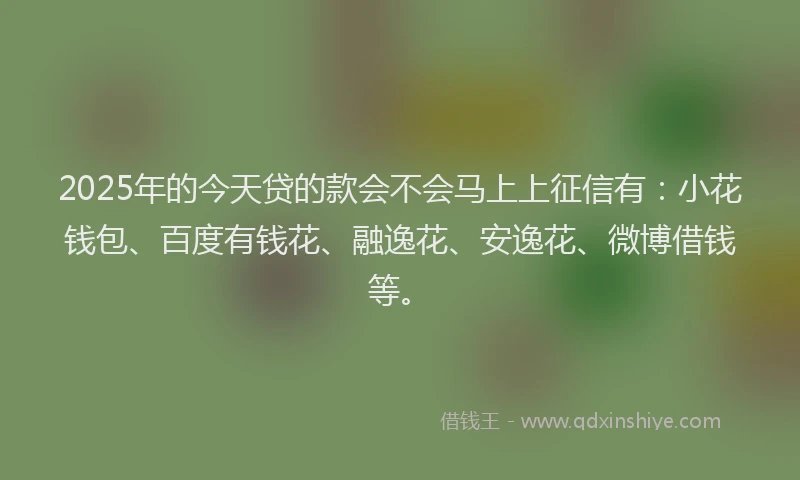 2025年的今天贷的款会不会马上上征信有：小花钱包、百度有钱花、融逸花、安逸花、微博借钱等。