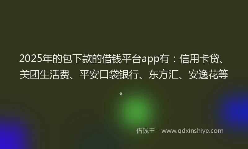 2025年的包下款的借钱平台app有：信用卡贷、美团生活费、平安口袋银行、东方汇、安逸花等。
