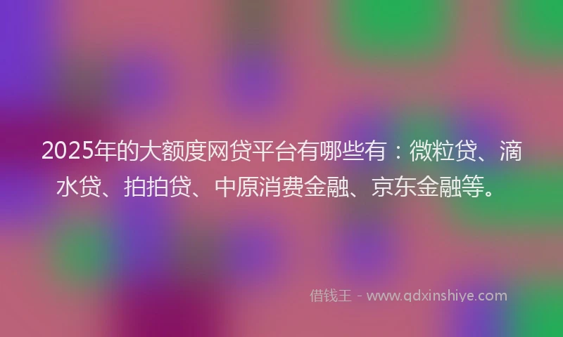 2025年的大额度网贷平台有哪些有：微粒贷、滴水贷、拍拍贷、中原消费金融、京东金融等。
