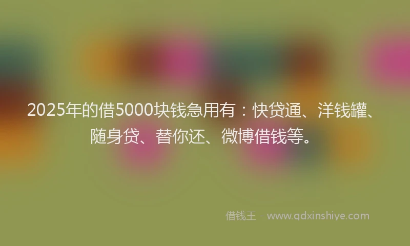 2025年的借5000块钱急用有：快贷通、洋钱罐、随身贷、替你还、微博借钱等。