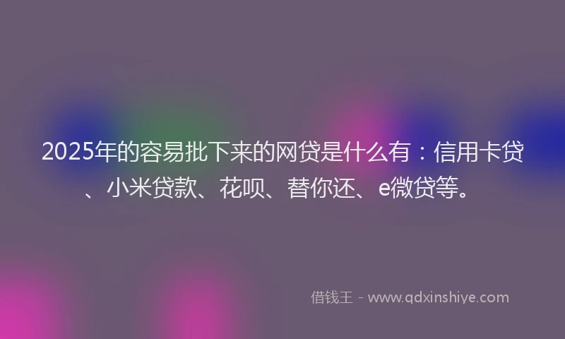2025年的容易批下来的网贷是什么有：信用卡贷、小米贷款、花呗、替你还、e微贷等。