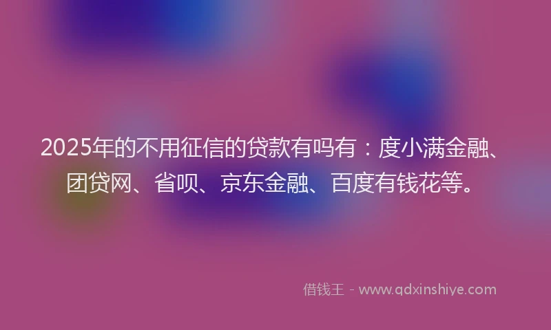 2025年的不用征信的贷款有吗有：度小满金融、团贷网、省呗、京东金融、百度有钱花等。