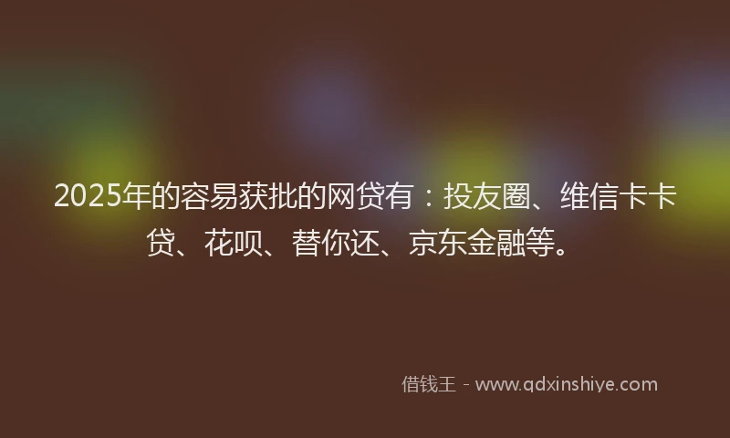 2025年的容易获批的网贷有：投友圈、维信卡卡贷、花呗、替你还、京东金融等。