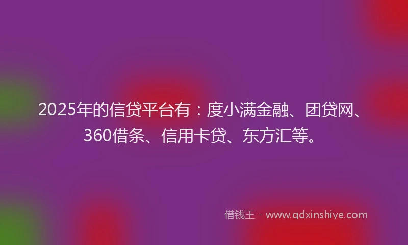 2025年的信贷平台有：度小满金融、团贷网、360借条、信用卡贷、东方汇等。