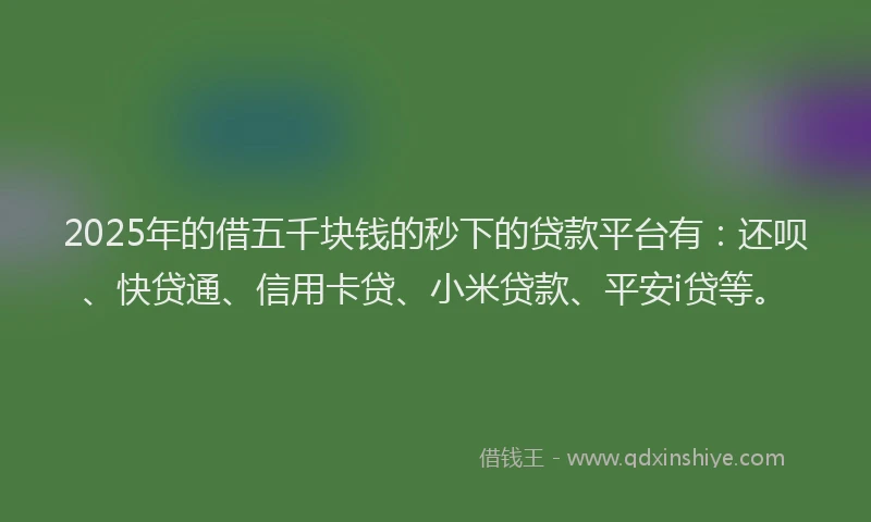 2025年的借五千块钱的秒下的贷款平台有：还呗、快贷通、信用卡贷、小米贷款、平安i贷等。