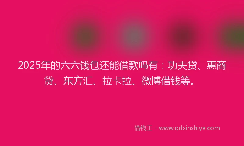 2025年的六六钱包还能借款吗有：功夫贷、惠商贷、东方汇、拉卡拉、微博借钱等。