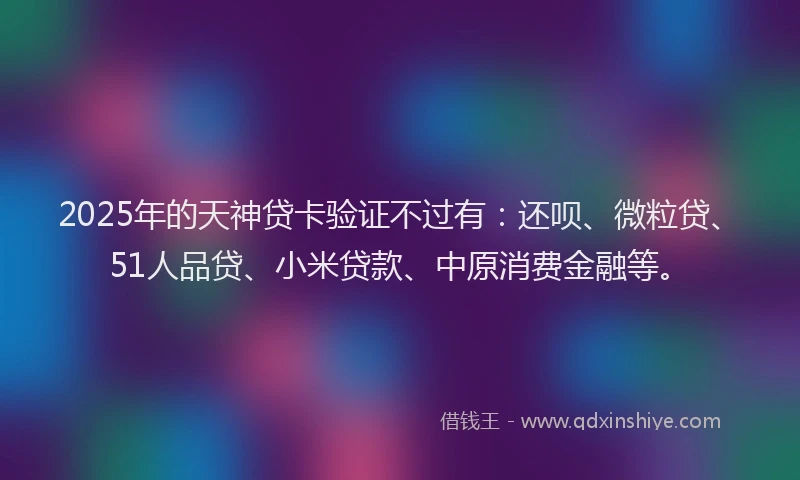 2025年的天神贷卡验证不过有：还呗、微粒贷、51人品贷、小米贷款、中原消费金融等。