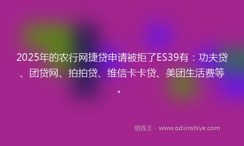 2025年的农行网捷贷申请被拒了ES39有：功夫贷、团贷网、拍拍贷、维信卡卡贷、美团生活费等。