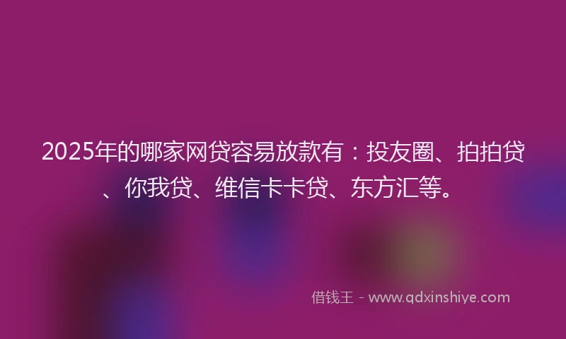 2025年的哪家网贷容易放款有：投友圈、拍拍贷、你我贷、维信卡卡贷、东方汇等。