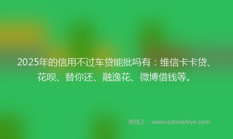 2025年的信用不过车贷能批吗有：维信卡卡贷、花呗、替你还、融逸花、微博借钱等。