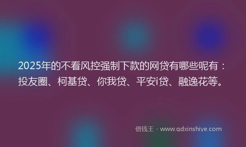 2025年的不看风控强制下款的网贷有哪些呢有：投友圈、柯基贷、你我贷、平安i贷、融逸花等。