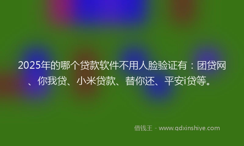 2025年的哪个贷款软件不用人脸验证有：团贷网、你我贷、小米贷款、替你还、平安i贷等。