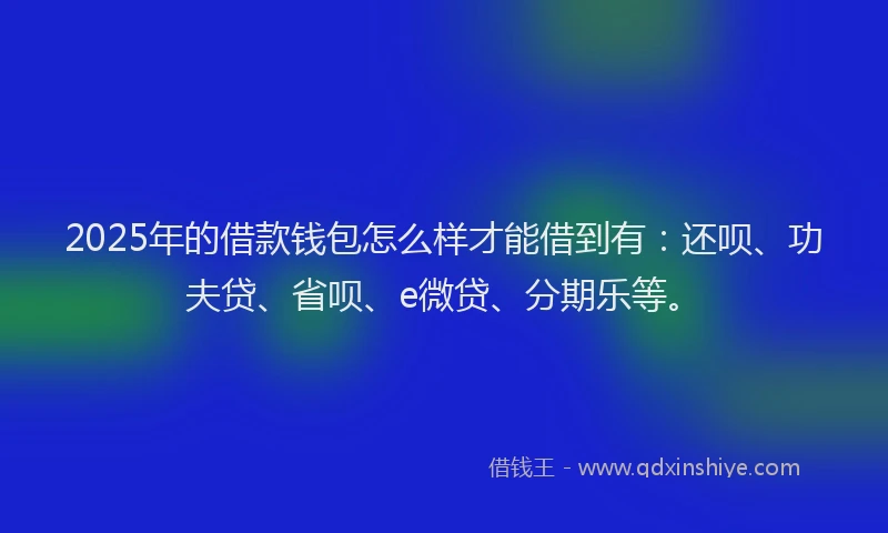 2025年的借款钱包怎么样才能借到有：还呗、功夫贷、省呗、e微贷、分期乐等。