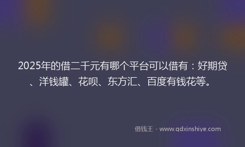 2025年的借二千元有哪个平台可以借有：好期贷、洋钱罐、花呗、东方汇、百度有钱花等。