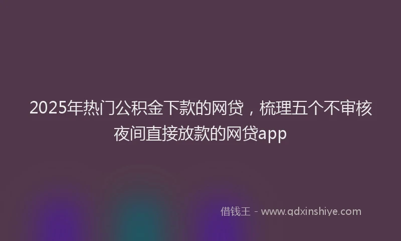 2025年热门公积金下款的网贷，梳理五个不审核夜间直接放款的网贷app