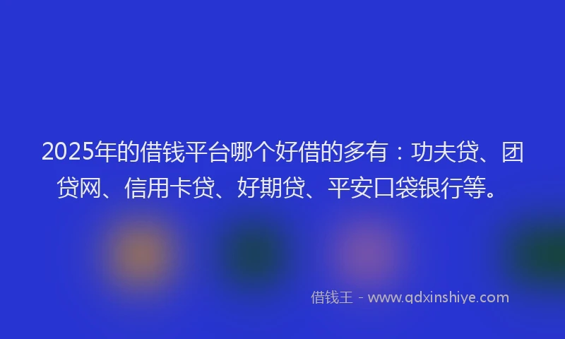 2025年的借钱平台哪个好借的多有：功夫贷、团贷网、信用卡贷、好期贷、平安口袋银行等。