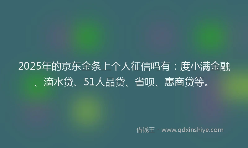 2025年的京东金条上个人征信吗有：度小满金融、滴水贷、51人品贷、省呗、惠商贷等。