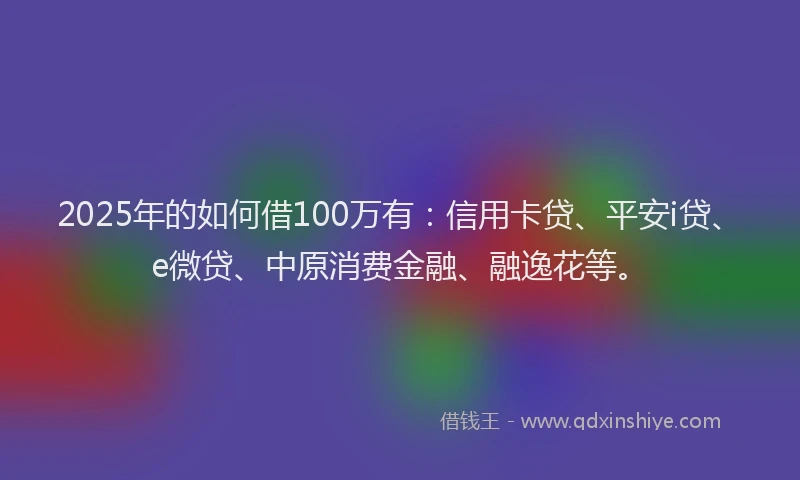 2025年的如何借100万有：信用卡贷、平安i贷、e微贷、中原消费金融、融逸花等。