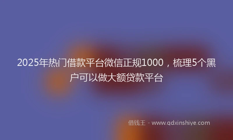 2025年热门借款平台微信正规1000，梳理5个黑户可以做大额贷款平台