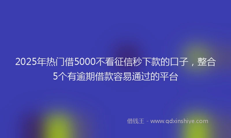 2025年热门借5000不看征信秒下款的口子，整合5个有逾期借款容易通过的平台