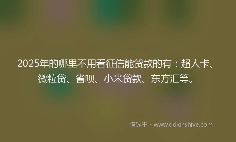 2025年的哪里不用看征信能贷款的有：超人卡、微粒贷、省呗、小米贷款、东方汇等。