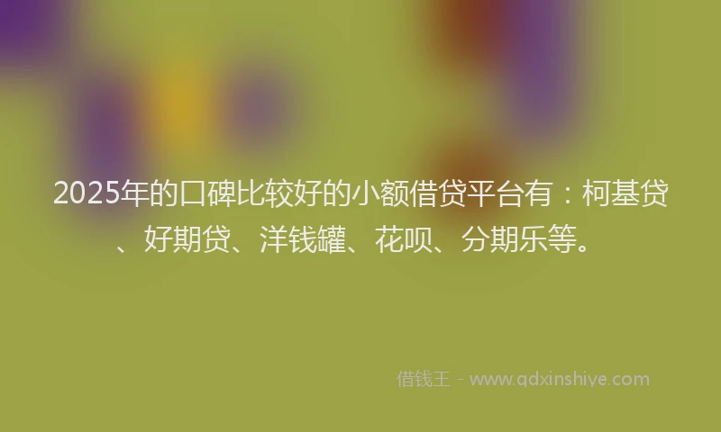 2025年的口碑比较好的小额借贷平台有：柯基贷、好期贷、洋钱罐、花呗、分期乐等。